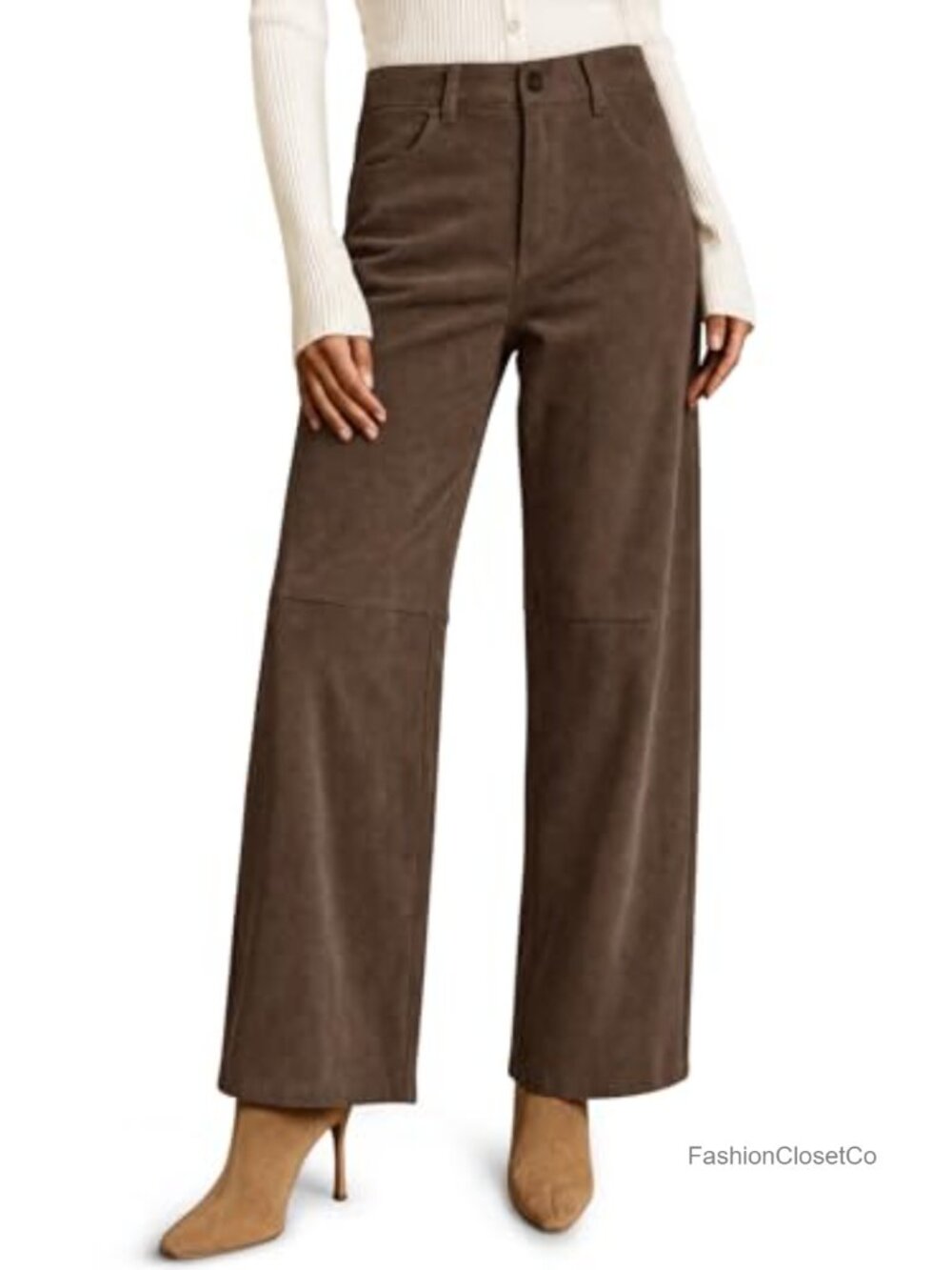 Faux Suede High Waisted Straight Leg Pants Women Casual Trousers